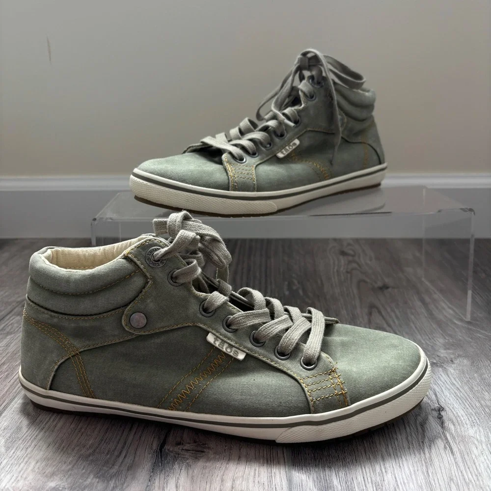Taos Top Star High Top Sneakers Womens Size 8 Sage Green Canvas Lace Up Comfort